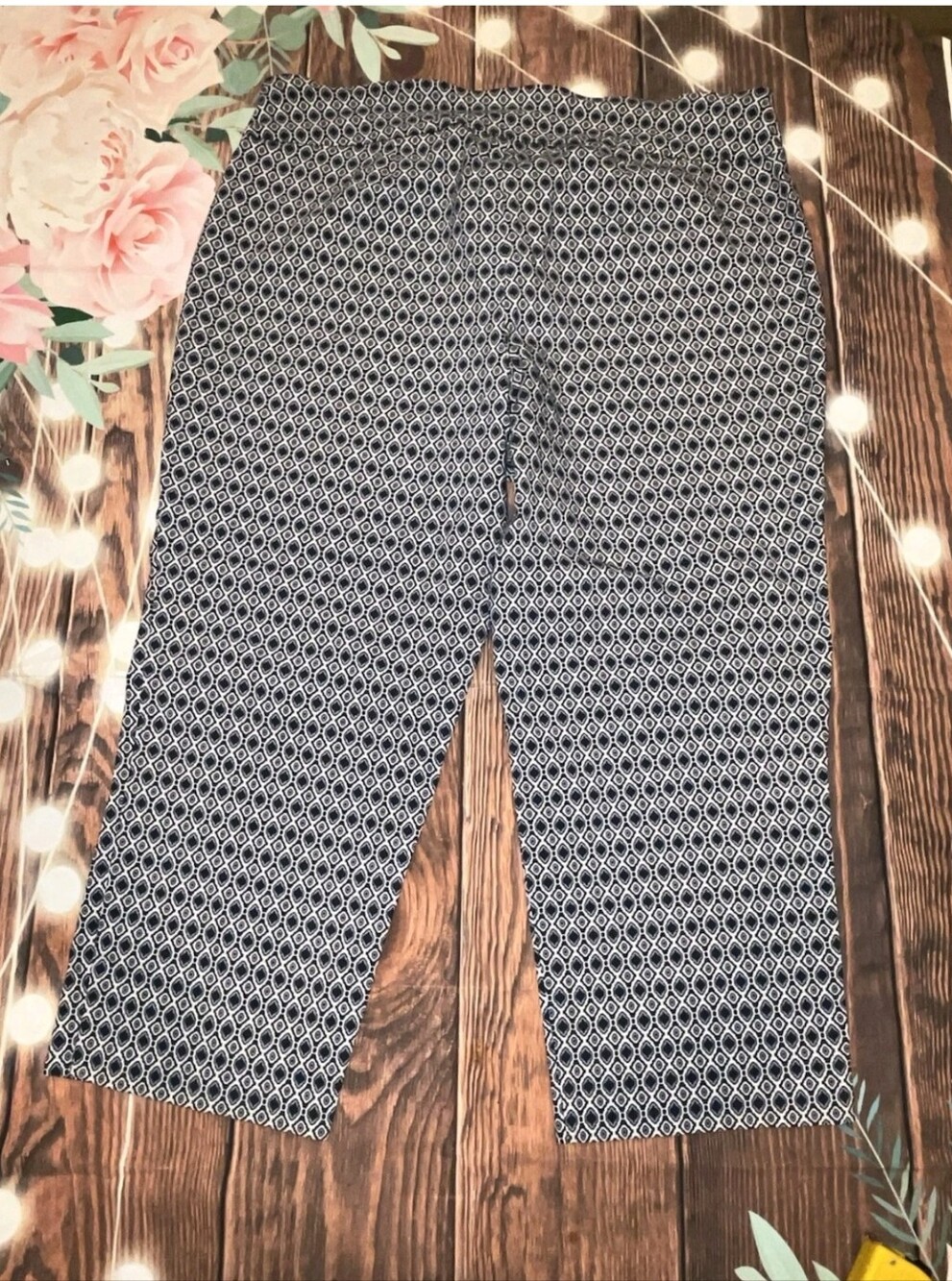 Zac & Rachel Navy and White Geometric Cropped Pants